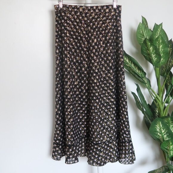 Stine Goya Star Print Midi Ruffle Skirt Black Gold Lavender Size S Party Festive - Picture 8 of 16